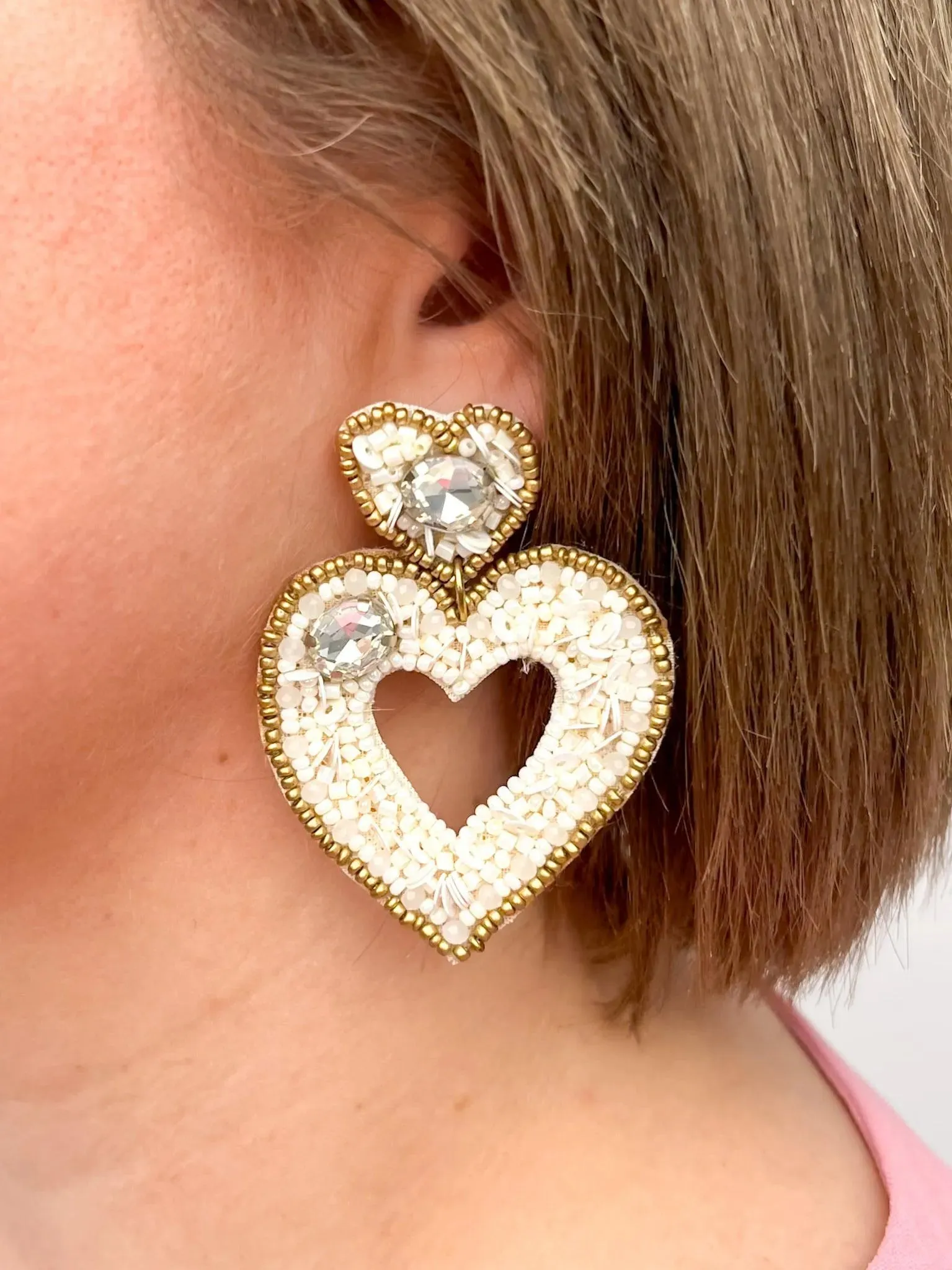 White Heart Earrings
