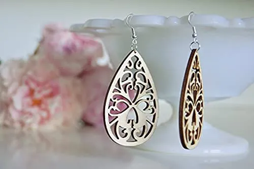 Whittlewud Pack of 20 Lace Earrings, natural wood gift lightweight cutouts openwork delicate round, Multiple Design,Sizes & 3MM Thickness.