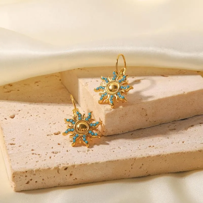 Women's Blue Turquoise Inlaid Sun Earrings