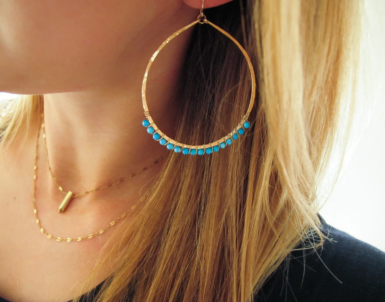 XL Gemstone Arc Hoops - Turquoise