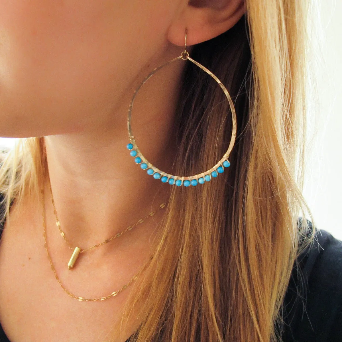 XL Gemstone Arc Hoops - Turquoise